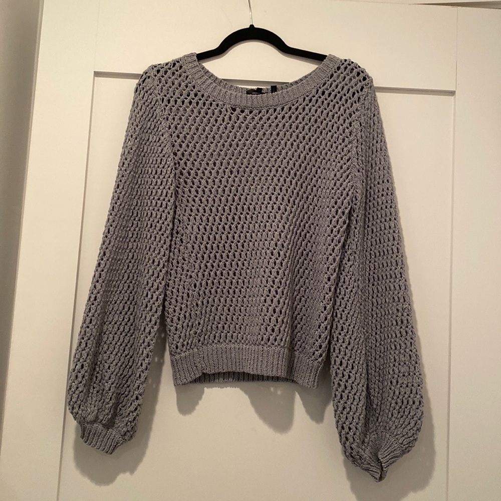 Theory balloon sleeve crochet sweater
